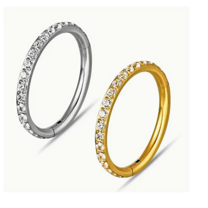 Piercing Titânio Clicker Cravejado Zircônio Argola Prateado em Oferta na Shopee