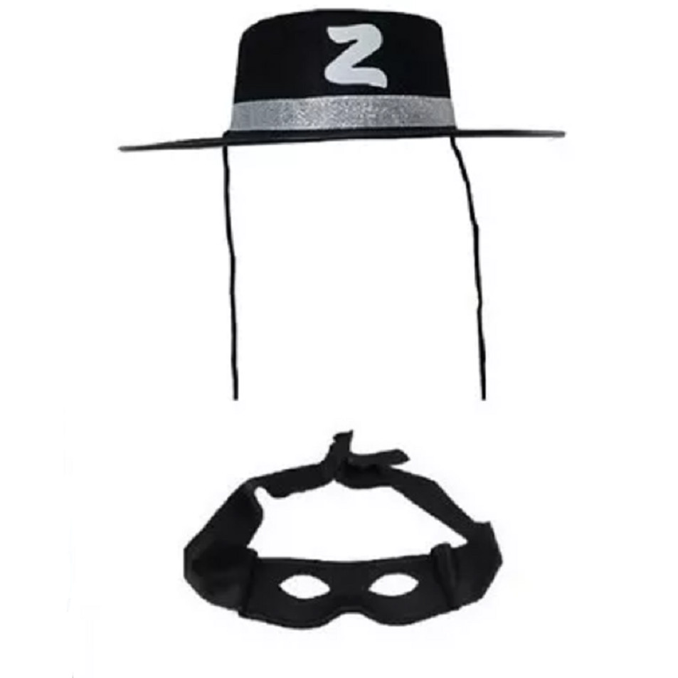 Kit Fantasia do Zorro Adulto C/ Chapéu e Máscara - 2 PÇS