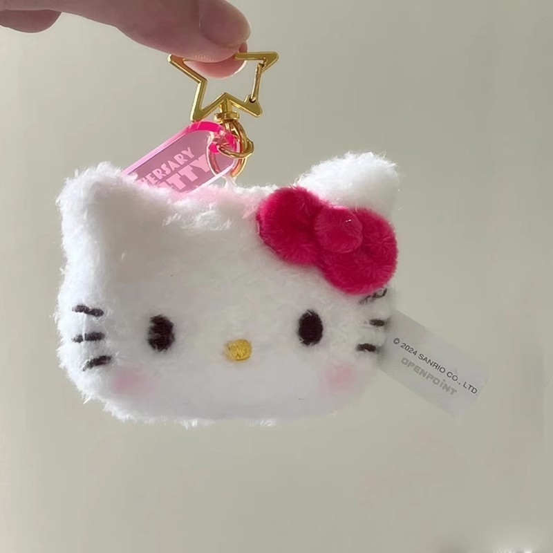 Estrela Fivela Hellokitty Saco De Escola Pingente Bonito Cabeça De Gato Chaveiro Boneca De Pelúcia