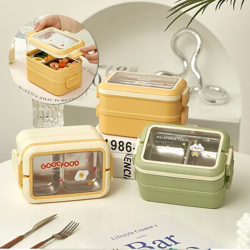 Lancheira Marmita Térmica Inox, 1000ml com 3 Divisórias e Ótima Isolamento Almoco em Oferta na Shopee