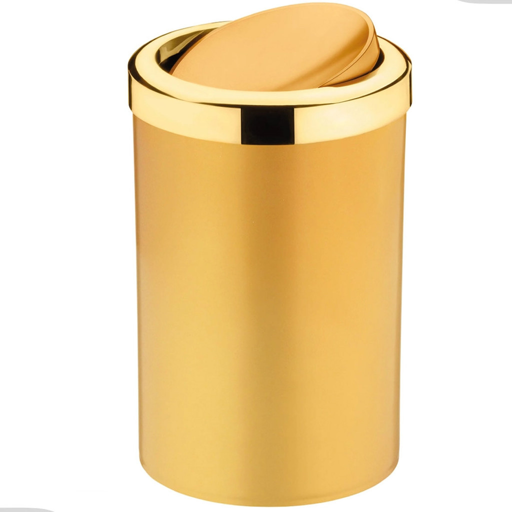 Lixeira  Escritório Cozinha Banheiro Lavabo Pia Com Tampa Basculante Dourado 8 Litros Gold Future - Home & Living
