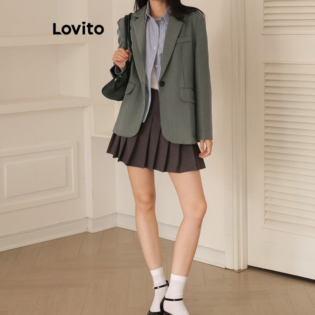 (Trendy) Lovito Blazer casual simples com botões para mulheres AD1061062 - Women Clothes