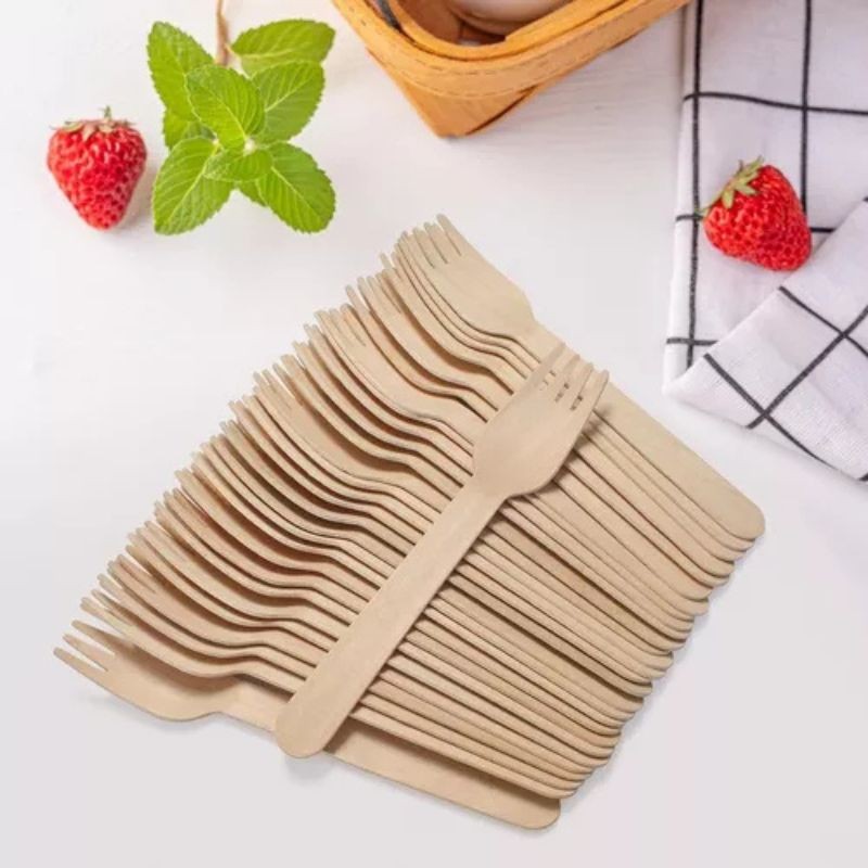 Kit 100 Unidades Garfos Descartáveis De Madeira Biodegradável 16cm