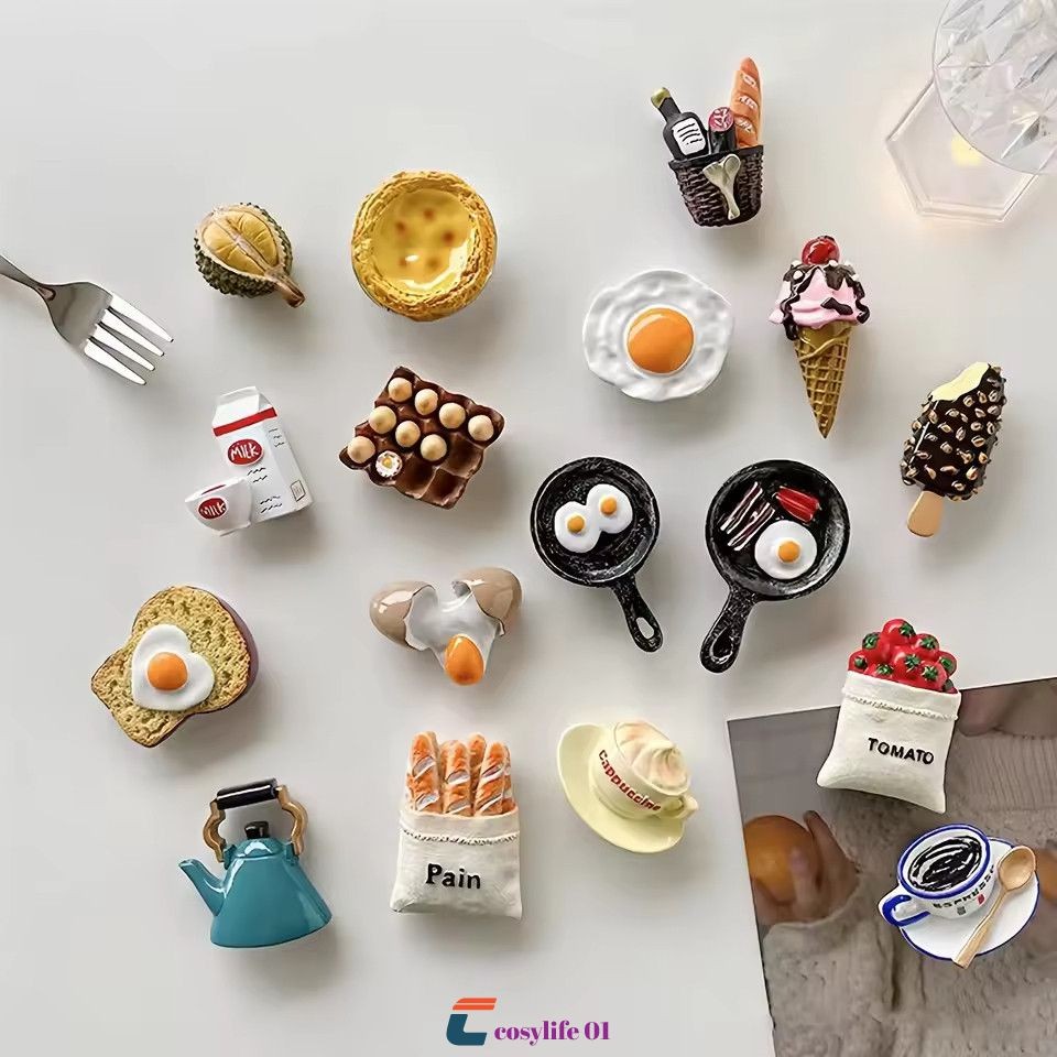 Ímãs De Geladeira De Alimentos De Simulação Adesivos Magnéticos De Geladeira Ovo De Resina Decoração De Casa Ímãs 