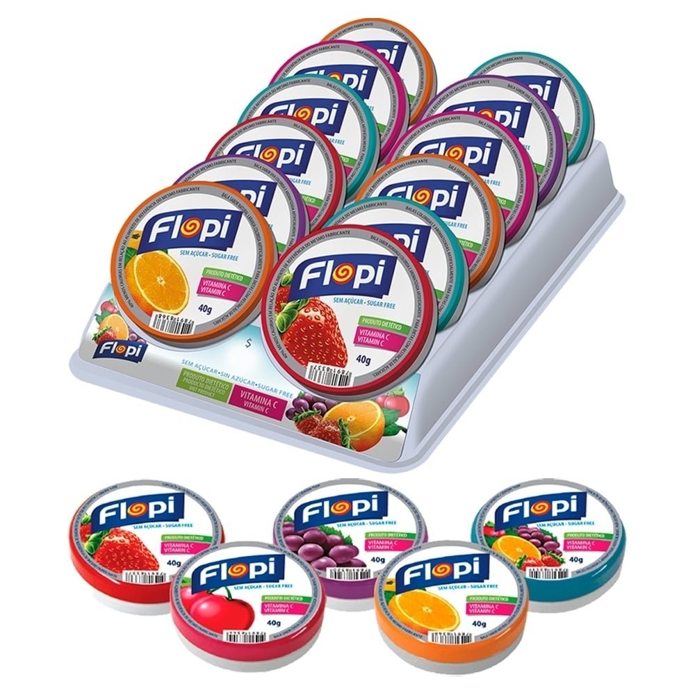 Bala Florestal Flopi Diet Lata Sortida 40g - Embalagem com 12 Unidades - Food & Beverages