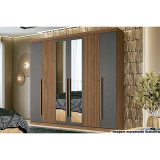 Guarda Roupa Casal 6 Portas (2 Ripadas) e 4 Gavetas c/ Espelho Buriti Jatoba/Grafite - Santos Andirá em Oferta na Shopee