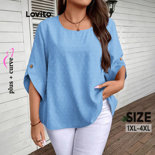 Lovito Blusa feminina plus size curva elegante com bolinhas e botão dividido em jacquard LBL14374 em Oferta na Shopee