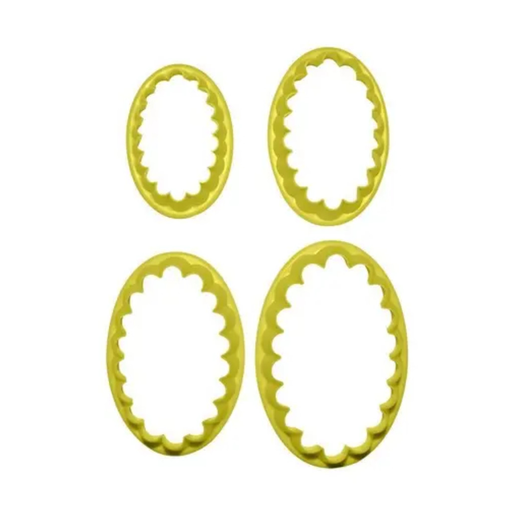 Kit 4 Cortadores Oval Babado Para Modelar Pasta Americana Biscuit BlueStar em Oferta na Shopee