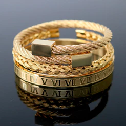 Pulseira trançada de aço inoxidável com cabeça quadrada hexagonal e Numeral romano