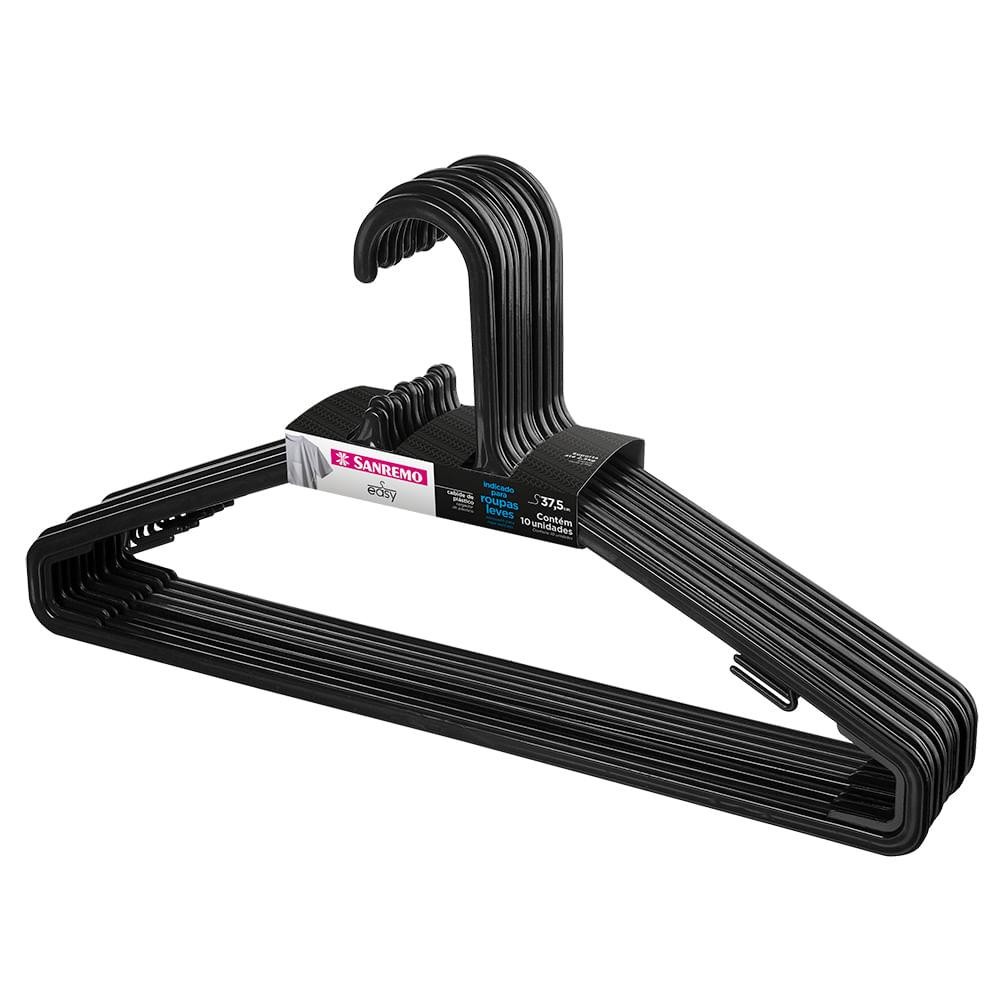 Cabide Plástico Adulto Preto 38cm Easy Sanremo 10 Unidades em Oferta na Shopee