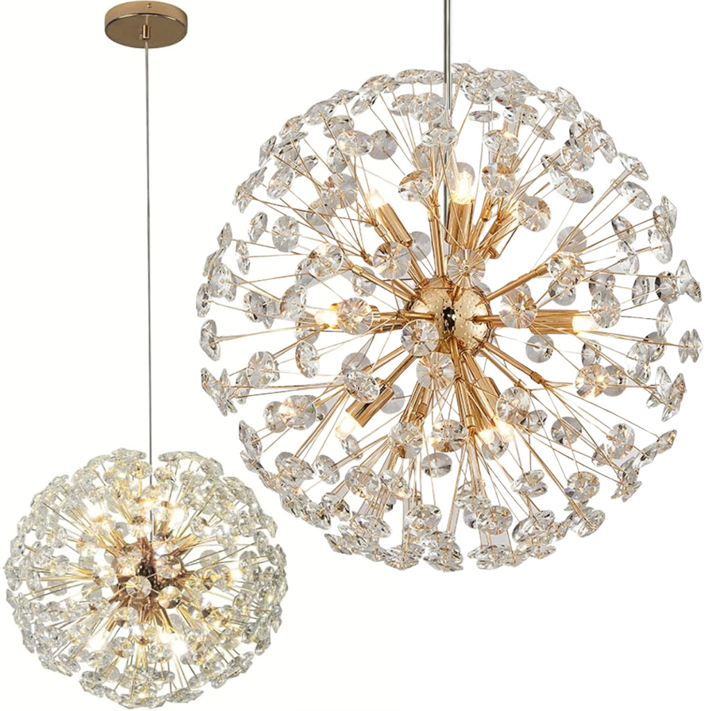 Luminária Pendente 40cm Dente de Leão 280 Cristais 12 x G9 Lustre Teto Gimpo KJBD-DL-LUX