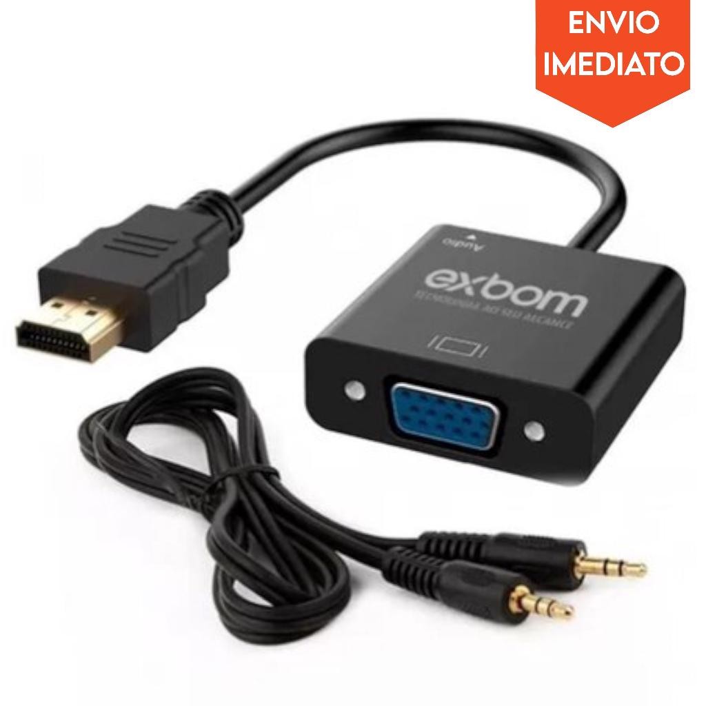 Adaptador VGA Para HDMI Com Áudio P2 Full HD USB Notebook Tv Monitor Plug And Play - Home & Living
