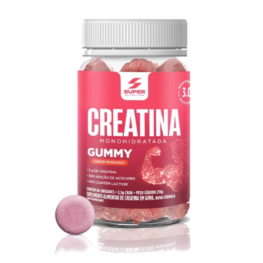 Creatina Gummies Pote Com 60 Unidades Super Nutrition Morango em Oferta na Shopee
