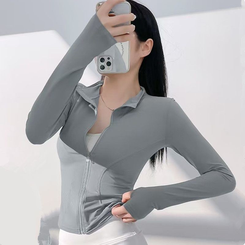 Roupas De Protetor Solar Com Gola Alta , Curtas De Ioga De Secagem Rápida De Seda Gelada , Verão Feminino Fino Ciclismo