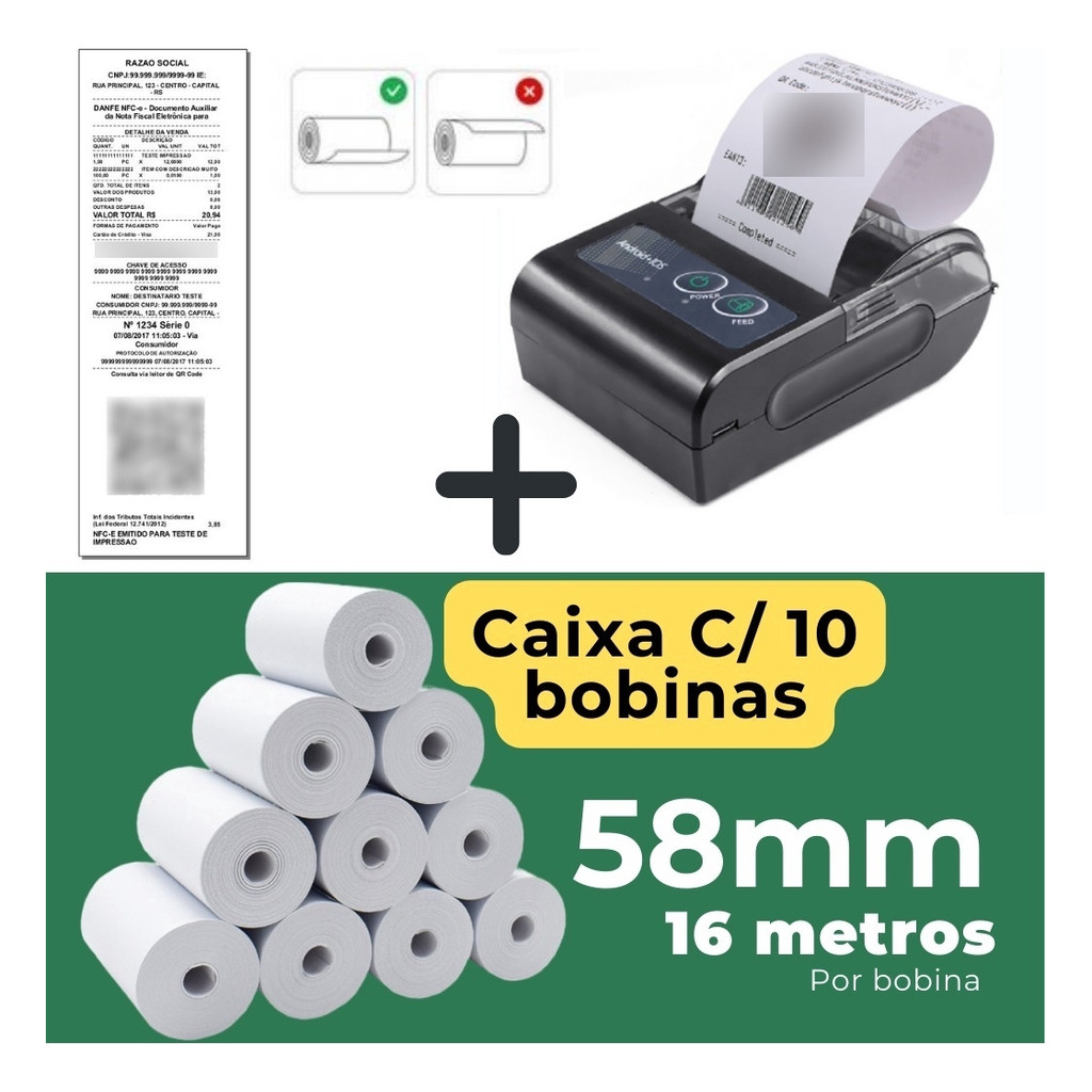 Mini Impressora Bluetooth Termica 58mm Com 10 Bobinas Lisa em Oferta na Shopee
