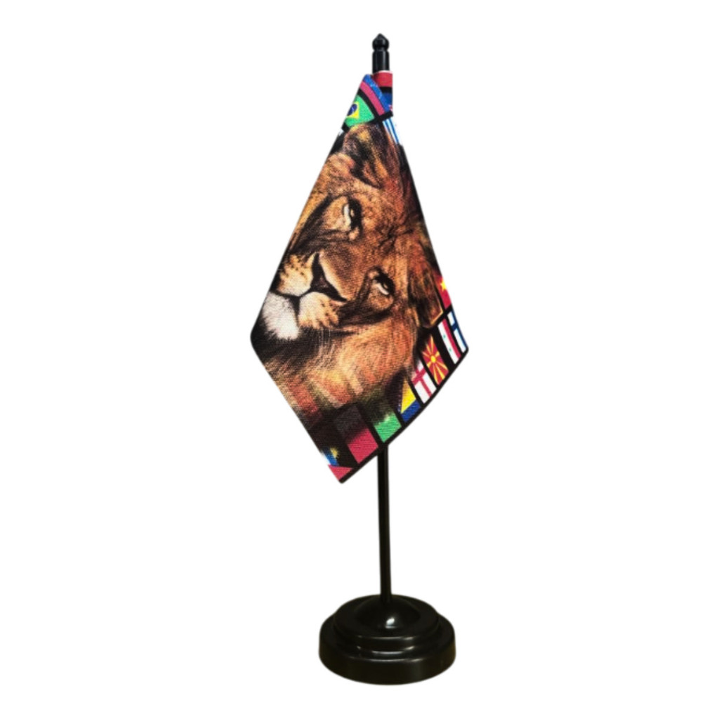 Bandeira Pedestal De Mesa Mini Leao De Juda Com 32 Pais 26cm