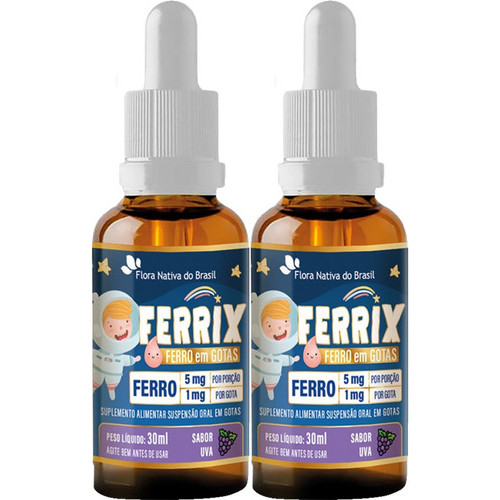 Ferro Em Gotas Ferrix Kids 2 X 30ml Flora Nativa Sabor Uva