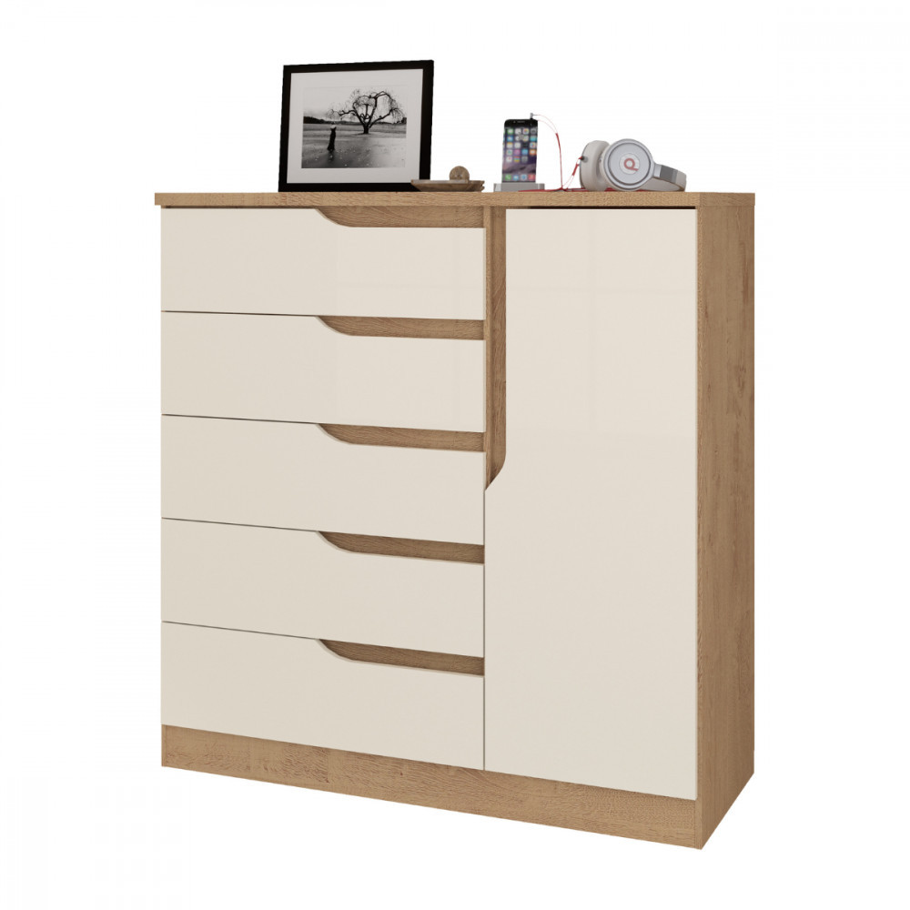 Cômoda Paris New 1 Porta 5 Gavetas Canelato com Natura Atualle - Home & Living