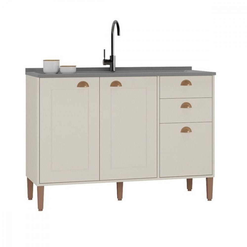 Balcão Sem Tampo 1,20 Tunisia 3 Portas 2 Gavetas Off White Com Canelato em Oferta na Shopee