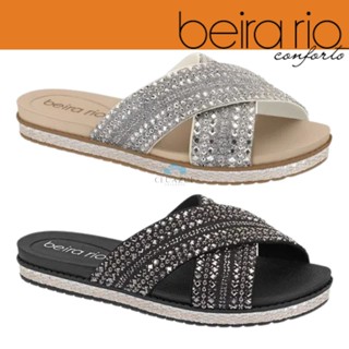 Tamanco Rasteira Beira Rio Feminino Strass Brilho em X Confortável em Oferta na Shopee