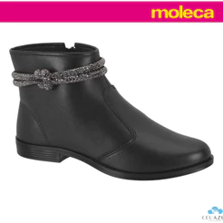 Bota Feminina Moleca Cano Curto Preta Cordão Brilhante Design Elegante