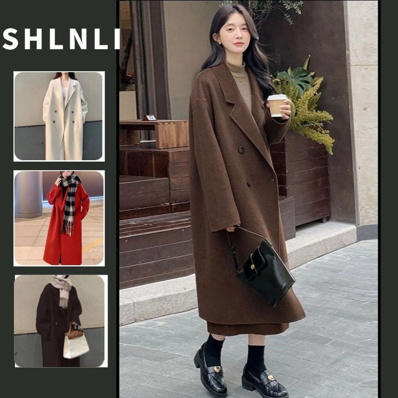 Casaco De Lã De Cor Sólida Feminino Coreano Outono E Inverno Estilo Hepburn Longo Fofo em Oferta na Shopee