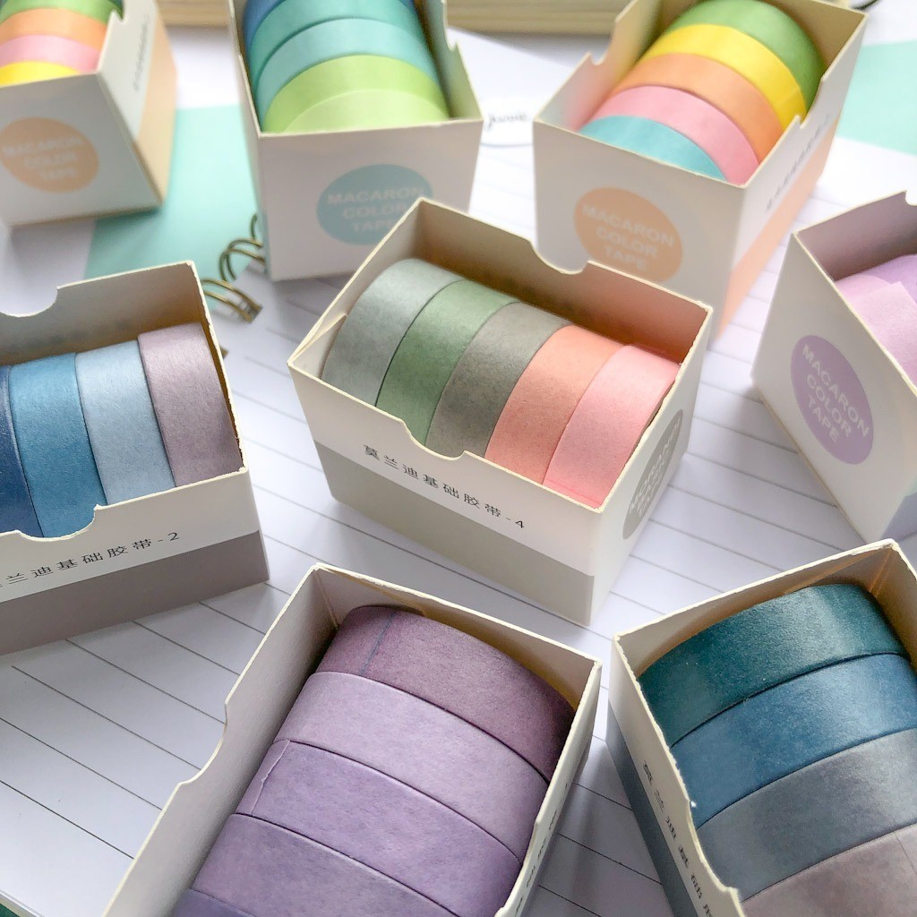 Conjunto 6 Fitas Adesiva Decorativa Washi Tape Cor Pastel Estreita