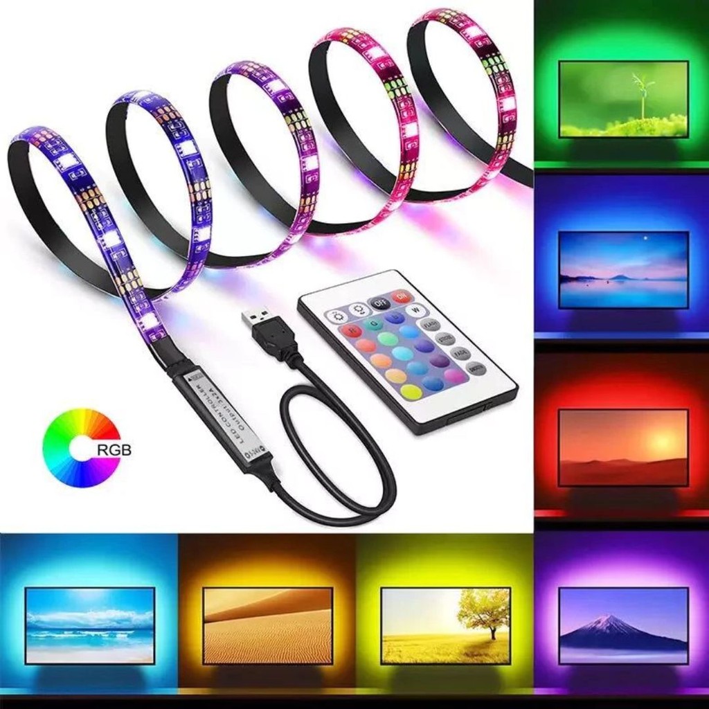 Faixa de Led de Fundo de TV controlador USB infravermelho de 5V e 24 teclas em Oferta na Shopee