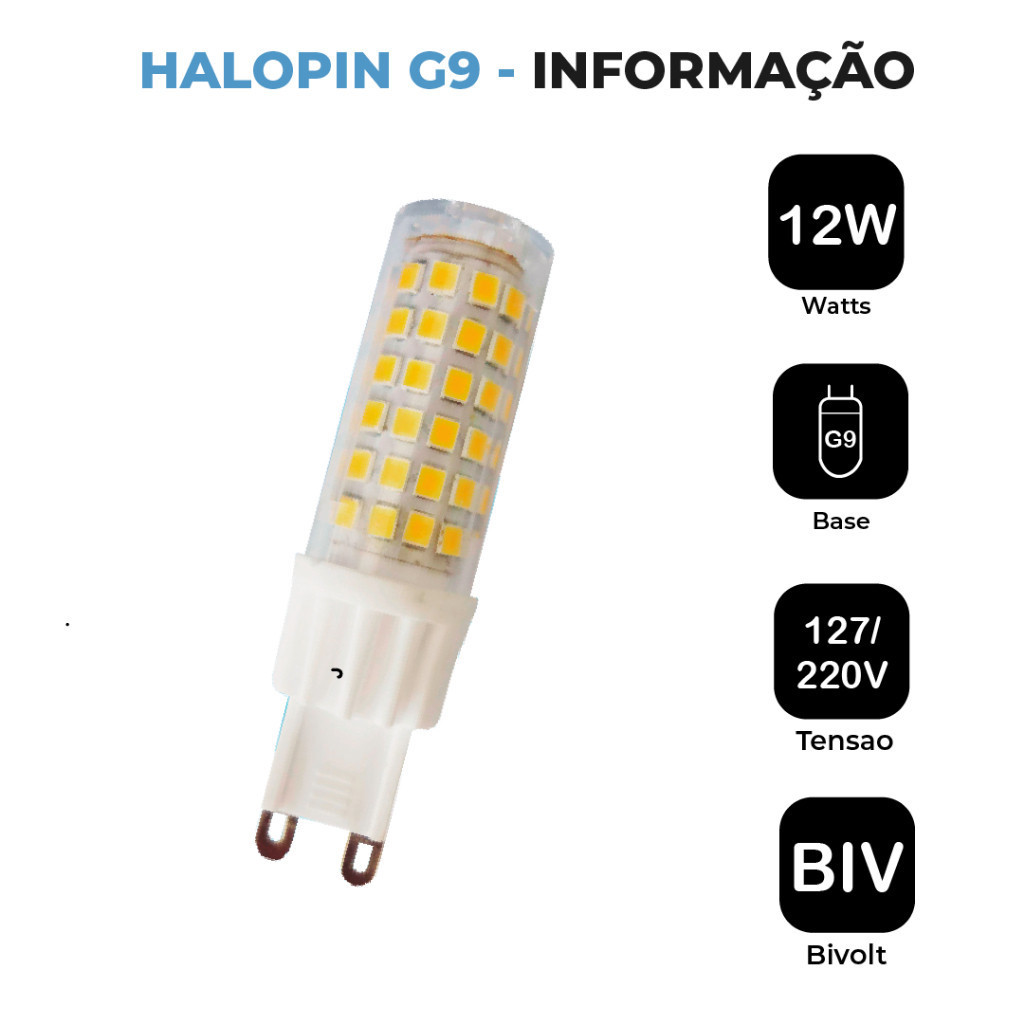 Detalhes do Kit 4 Lâmpada Led 12W G9 Bipino Halopin | Branco Quente 3000K Branco Frio 7000K Bivolt Arandelas