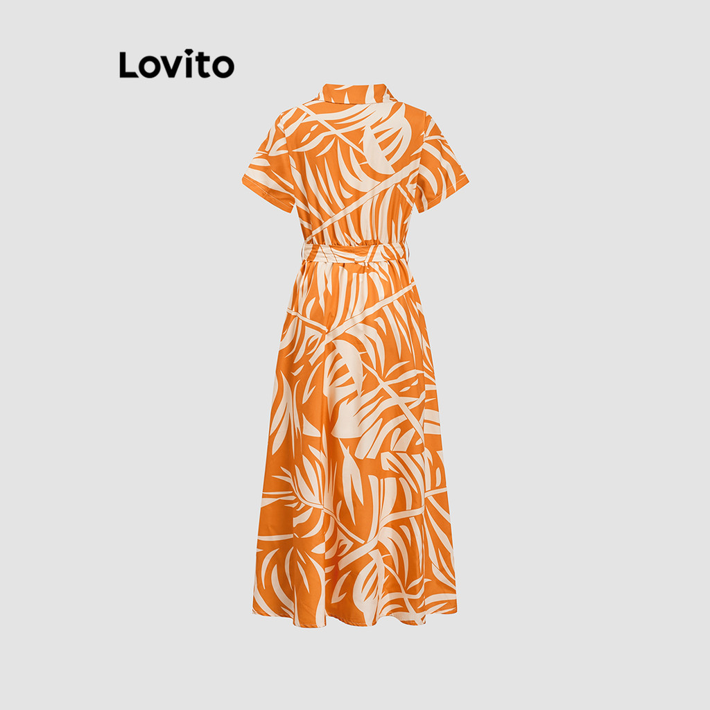 Detalhes do Lovito Vestido Feminino Tropical Com Botões LBL187122