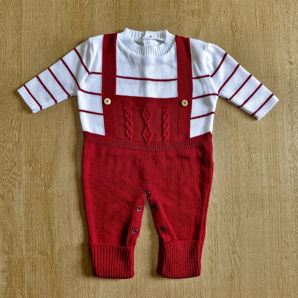 Macacão Bebê Listras Detalhe Tranças Jardineira Menino Menina Botões Saída Maternidade