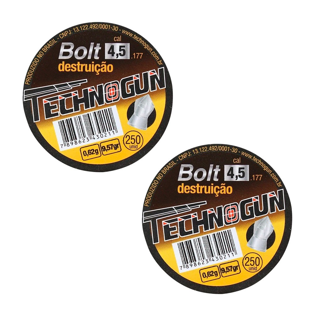 2x Chumbinho Technogun Bolt Destruição 4.5mm 250un.