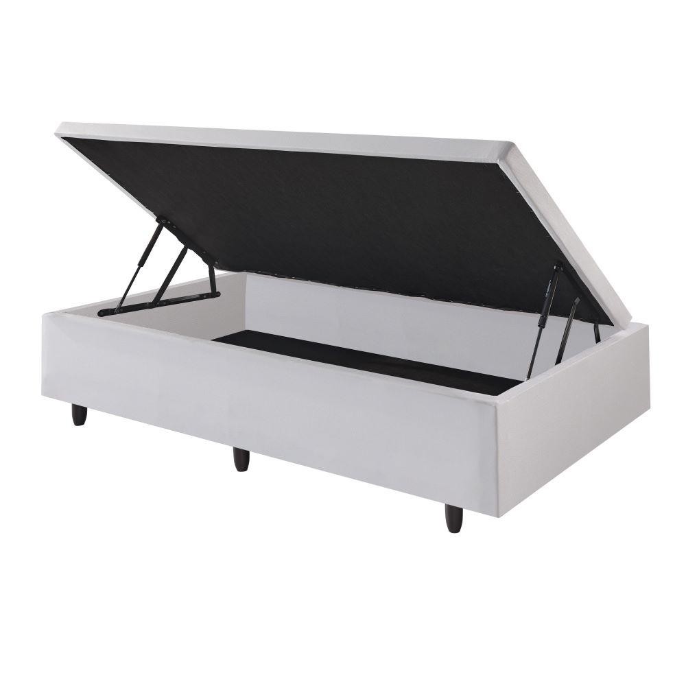 Cama Box com Base Baú Solteiro 88x188x42cm Courino Linho Branco com pistão a gaz B&G em Oferta na Shopee