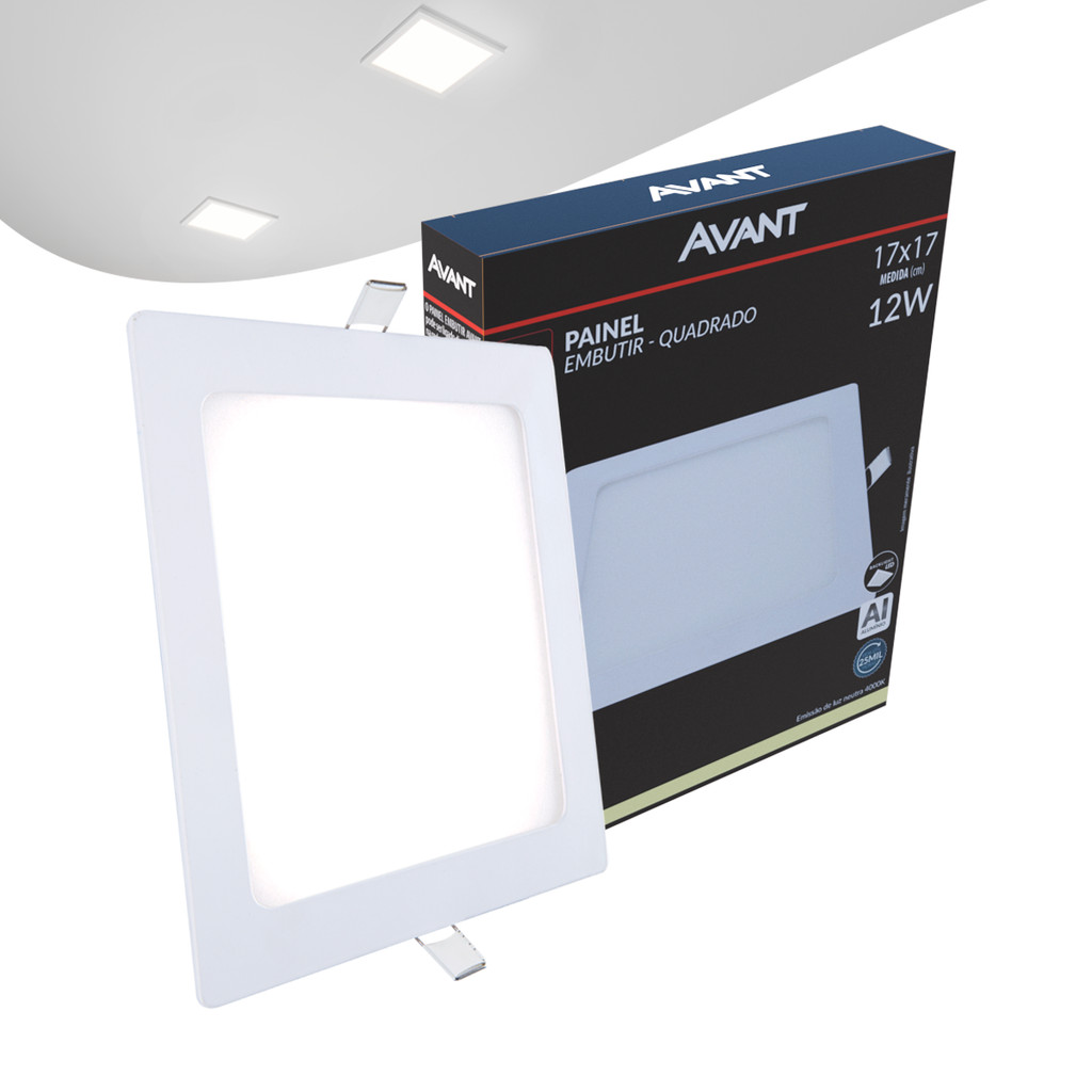 Painel Plafon Led Alu 12w 4000k Emb. Quadrado 110v/220v 17cm Avant em Oferta na Shopee