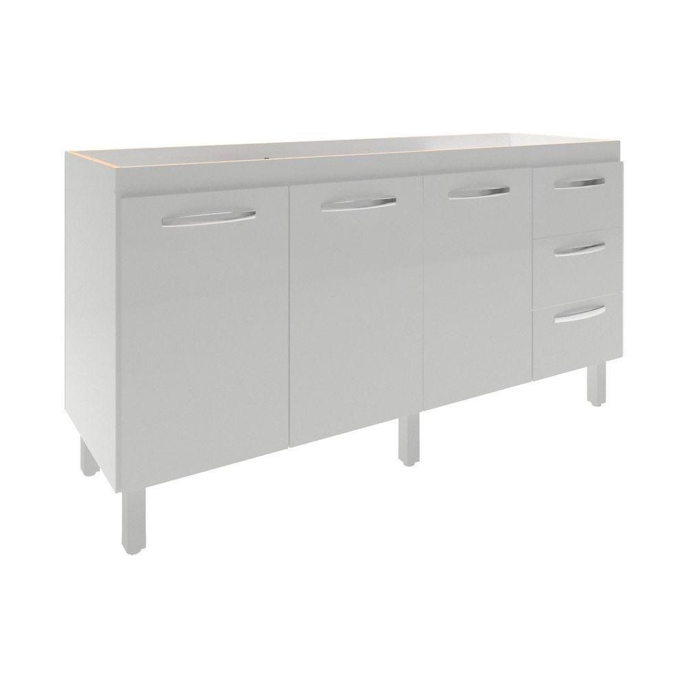 Balcão Cozinha Armário Gabinete Para Pia 157 Cm 3 Portas E 3 Gavetas Estela Branco