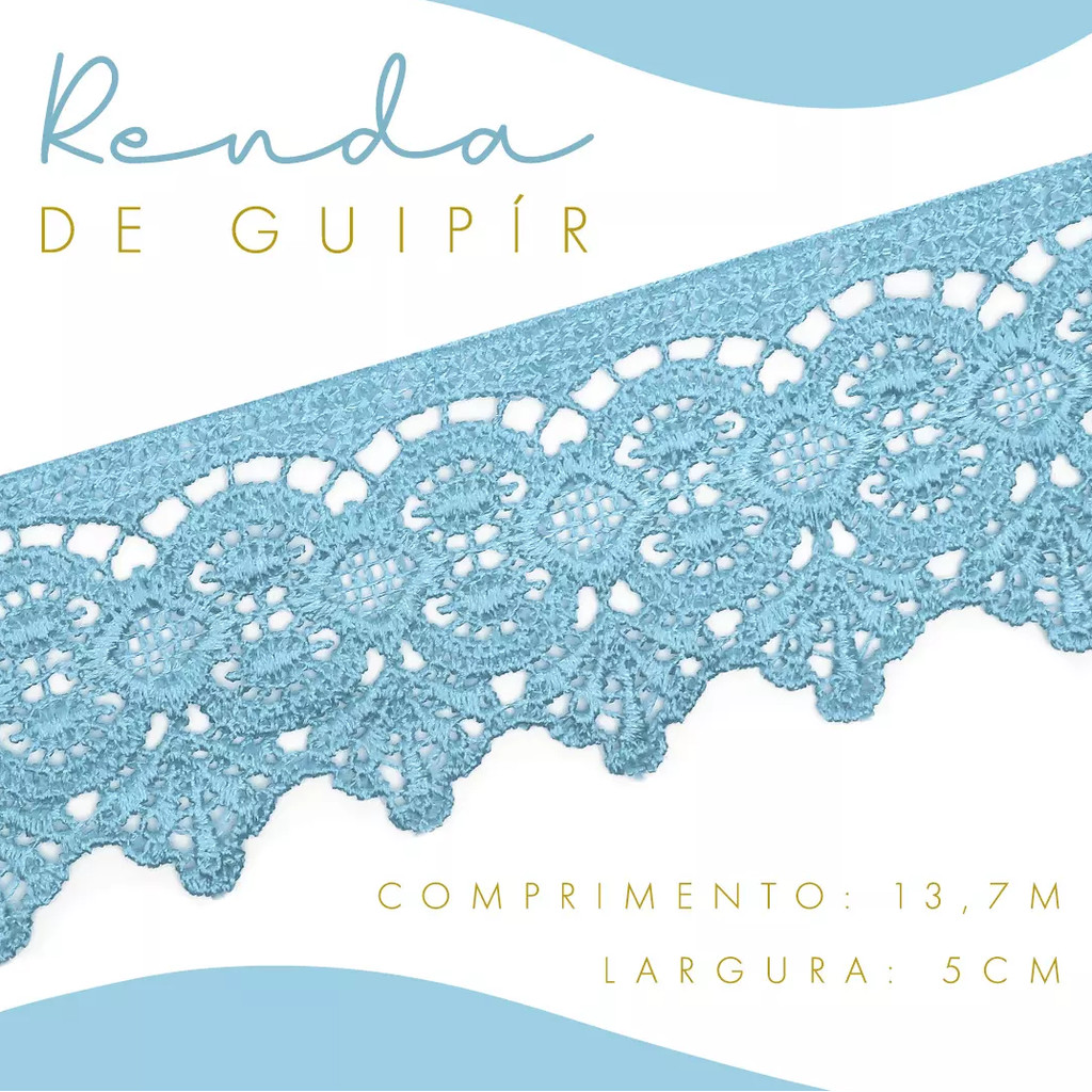 Renda Guipir CHL-162 - 5.0 Cm -  Rolo C/13.7 Metros Cor:Azul-Hortencia