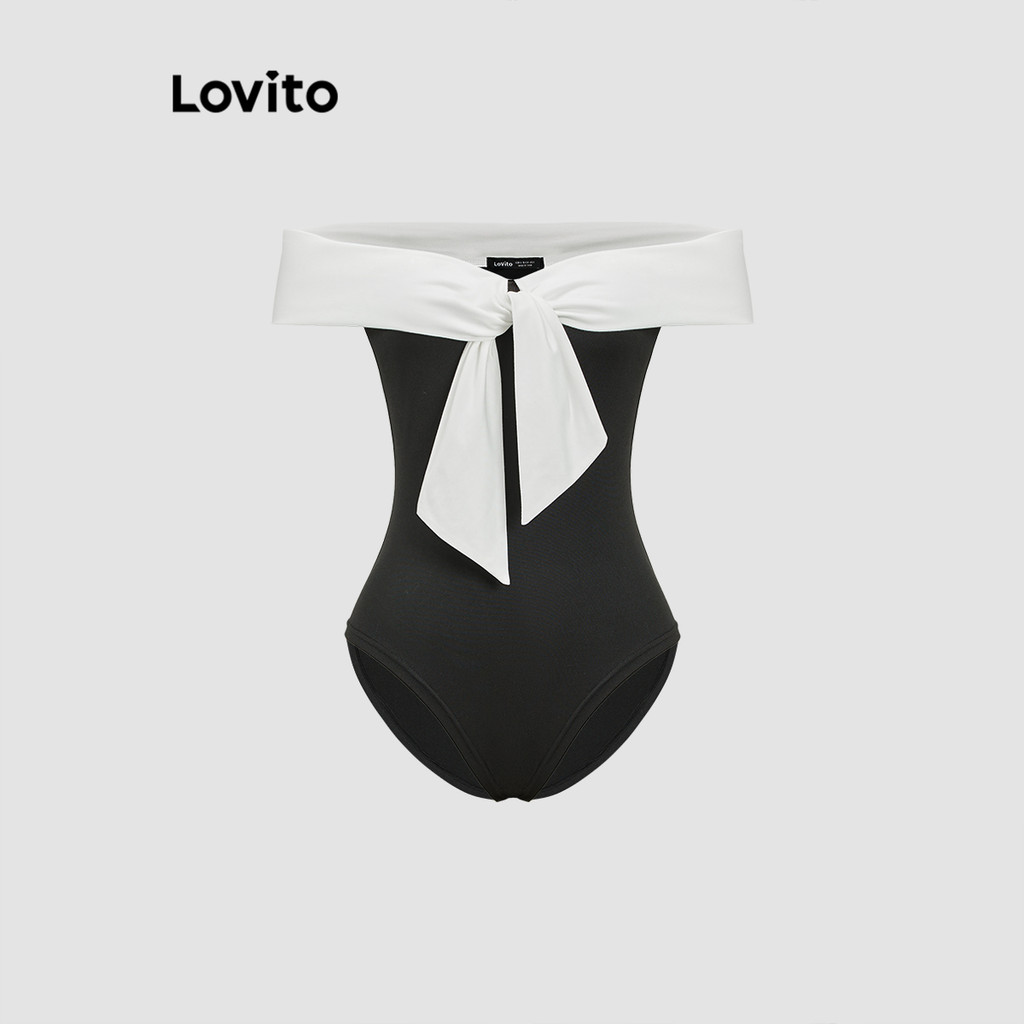 (Trendy) Lovito Body elegante com gola contrastante e bloco de cores para mulheres L109MD712 - Women Clothes