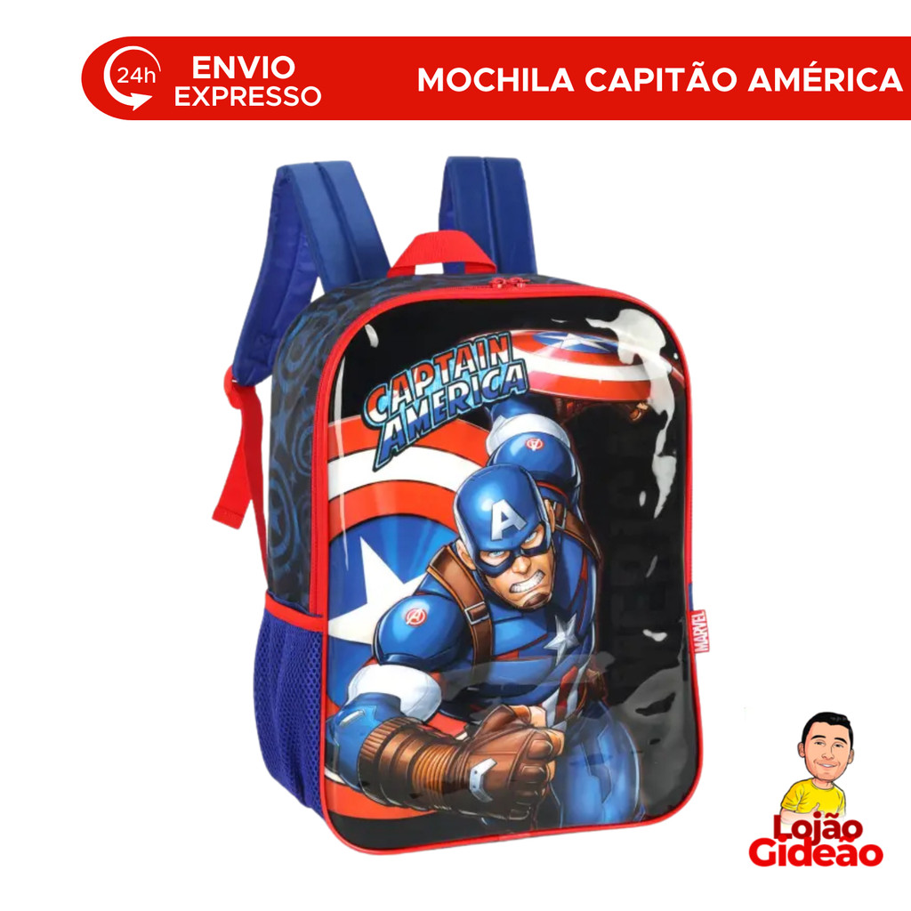 Mochila Bolsa Escolar Capitão América Infantil Grande Com Alças Reforçada Mochila Os Vingadores