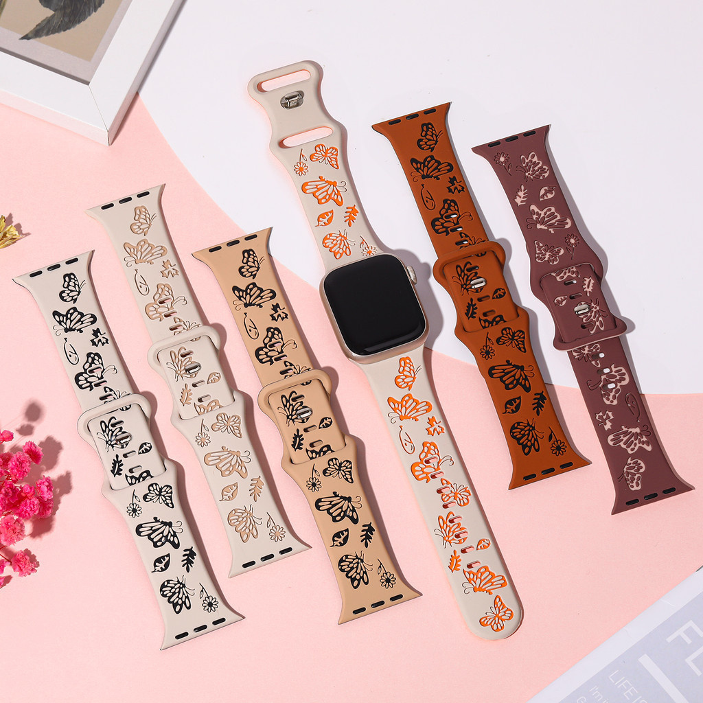Pulseira de Silicone Butterfly para Apple Watch iwatch 45 44 42 49 41 40 38mm Ultra 3 2 Series 11 9 8 7 6 5 4 SE 3 2 em Oferta na Shopee