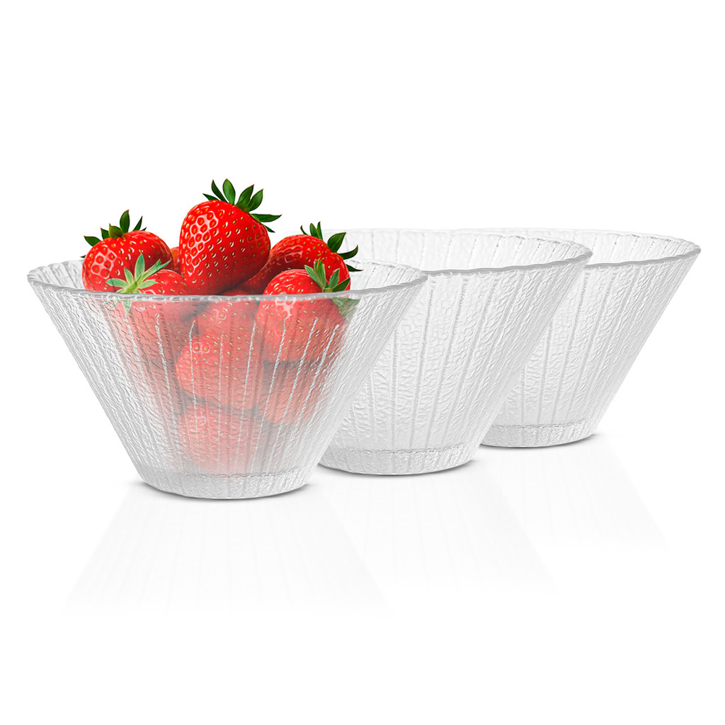 Kit 3 Bowls pote travessa tigela vidro decorar petisco 600ML fruteira servir saladeira cozinha