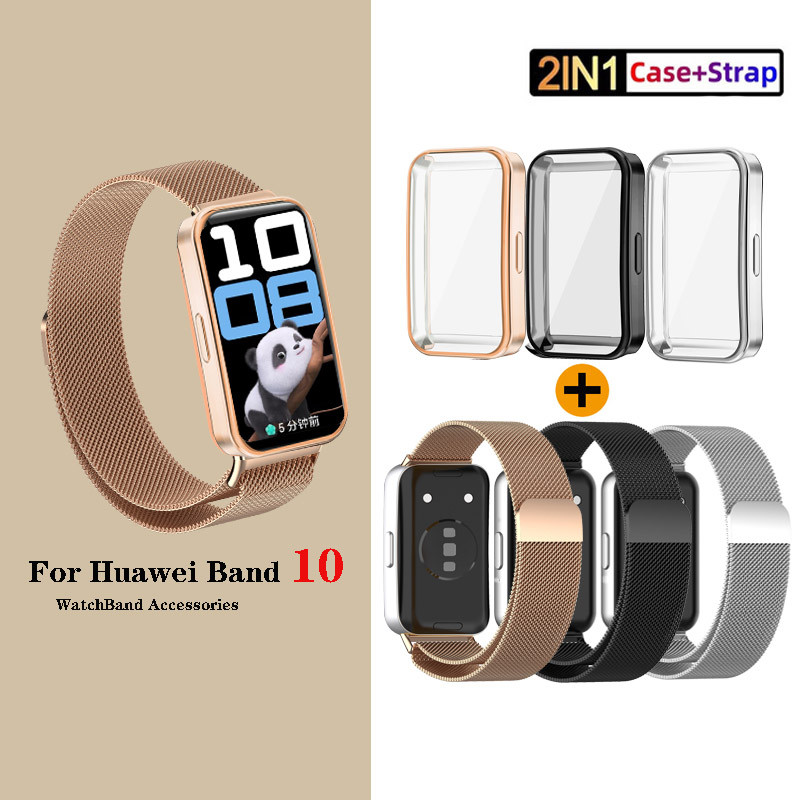 Para Huawei Band 10 2 Em 1 Pulseira Milanesa + Capa De Relógio 9/8 De Aço Inoxidável