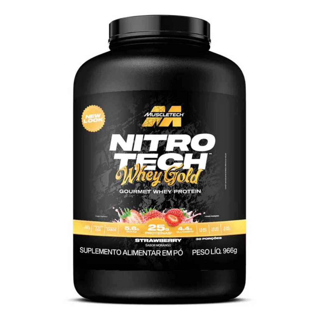 Whey Protein Nitro Tech Gold Pote 966g Muscletech Morango