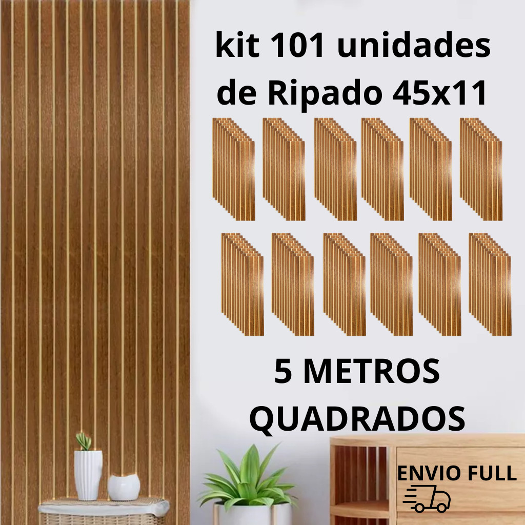 Kit  de 21,41,61 e 101 Placas Ripadas Adesivas MDF - Revestimento 3D Decorativo 45x11cm Cuidado com vídeo de afiliado