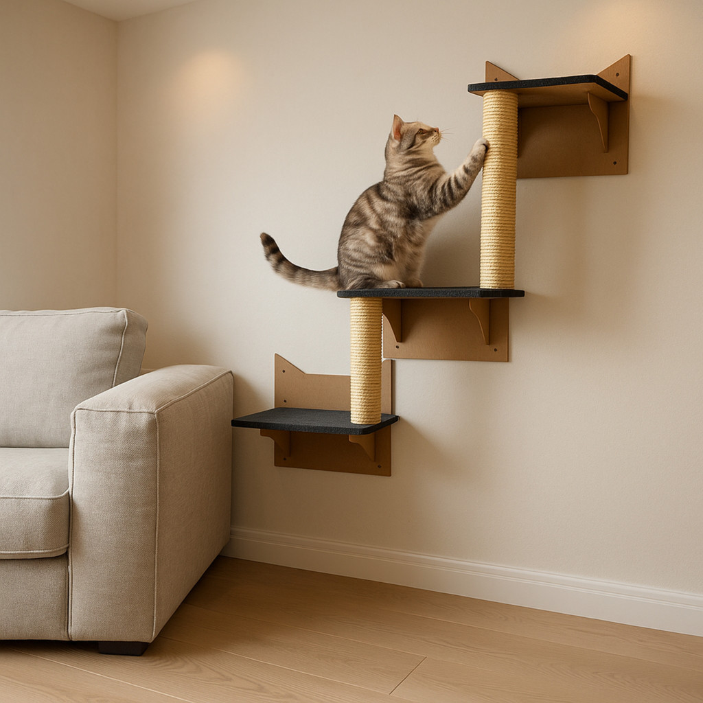 Escalador para Gatos com Prateleira Arranhador Poleiro Playground Escada Diversão Descanso Gato Mdf