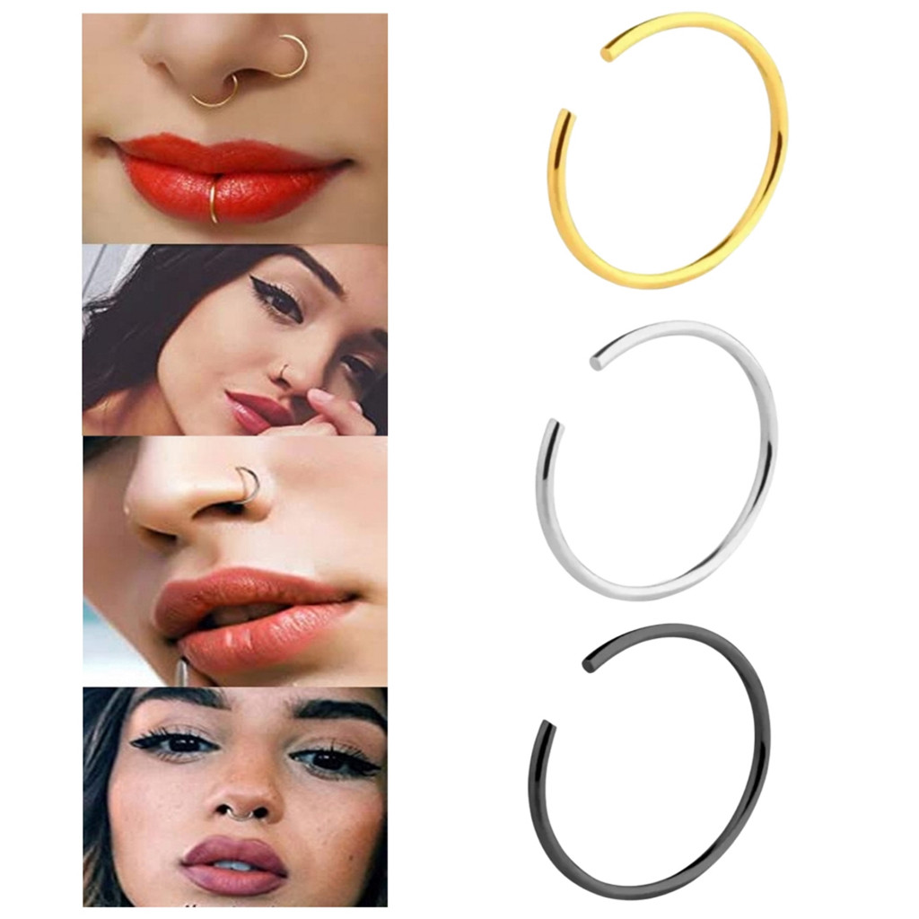 Feeling 316L Piercing Nariz Argola Falso Pressão Antialérgico - Kit 3 Un pircing em Oferta na Shopee