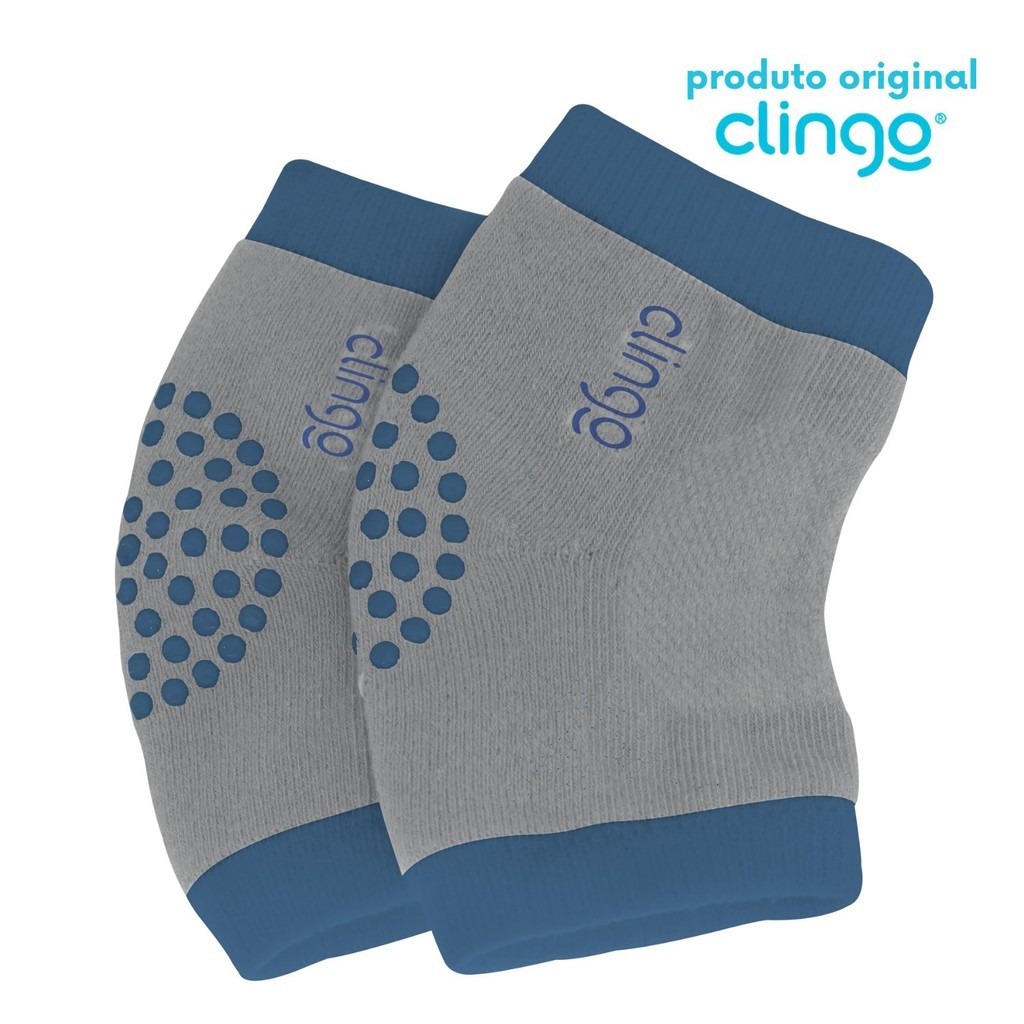 1 Kit de Joelheira Antiderrapante Clingo Azul/Cinza - Protetor c/ Bolinhas Emborrachadas