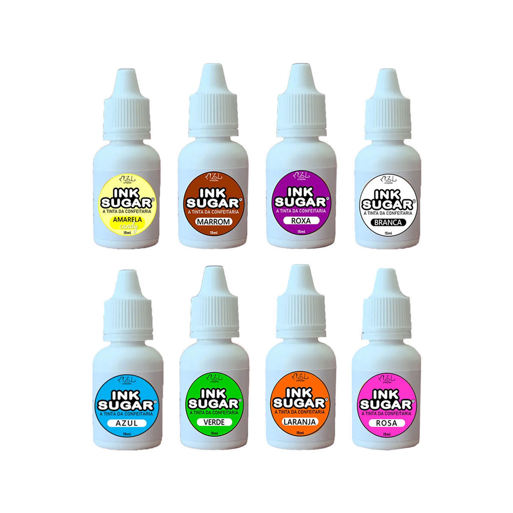 Kit Ink Sugar - KIT 8 Cores (Amarelo, Marrom, Roxa, Branca, Azul, Verde, Laranja, Rosa) - 15ml em Oferta na Shopee