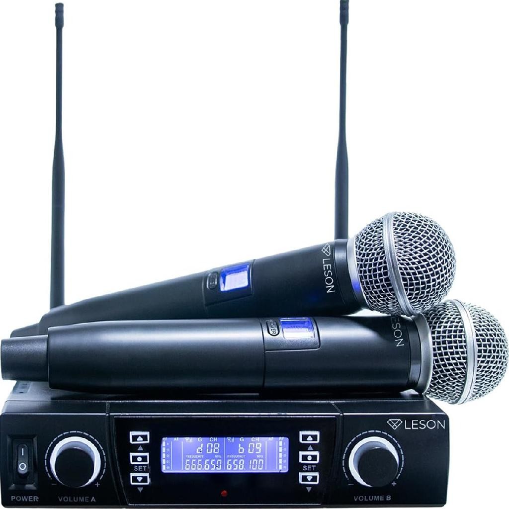 Par Microfone Duplo Profissional Leve Sem Fio Bastão de Mão para Canto Show Igreja Palco LeSon Lsx02 - Audio