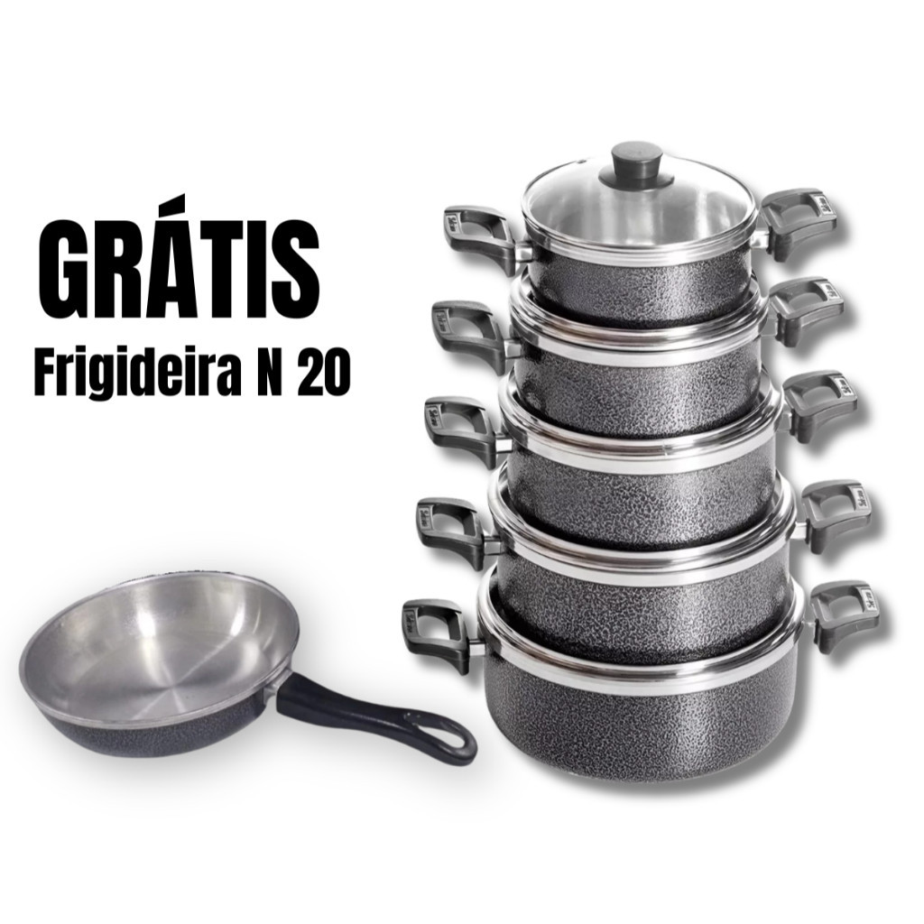 Kit Jogo de Panelas 6 peças Alumínio Tampa de Vidro com Frigideira N°20 em Oferta na Shopee