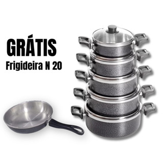 Kit Jogo de Panelas 6 peças Alumínio Tampa de Vidro com Frigideira N°20 em Oferta na Shopee